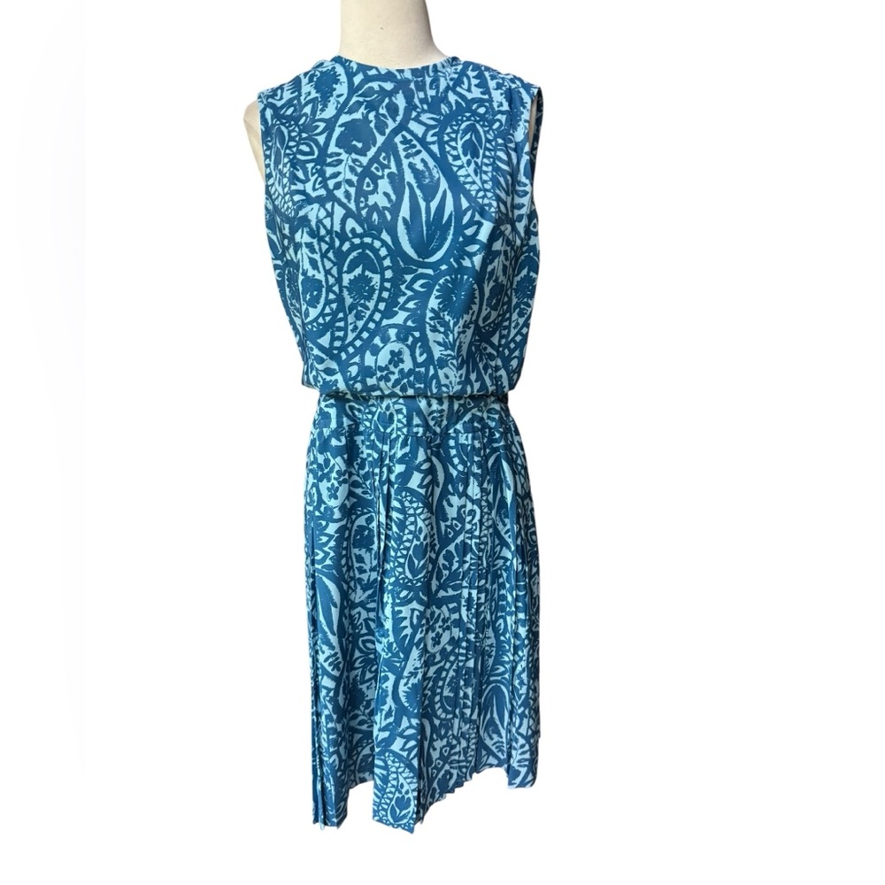 1950s Sue Brett Floral Poly Crepe Back Half Button & Quarter Metal Zip Sundress